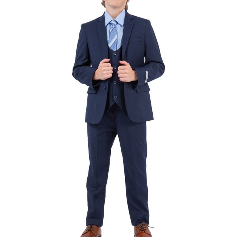 Premium Navy Notch Lapel 5 Piece Stacy Adams Boy's Suit